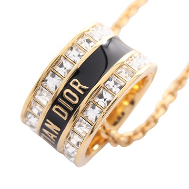 Dior Dior Night Code Necklace Gold Plated Rhinestone Gold Black Used women logo