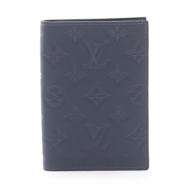 LOUIS VUITTON Passport case wallet M14792 Monogram Shadow leather Navy used LV