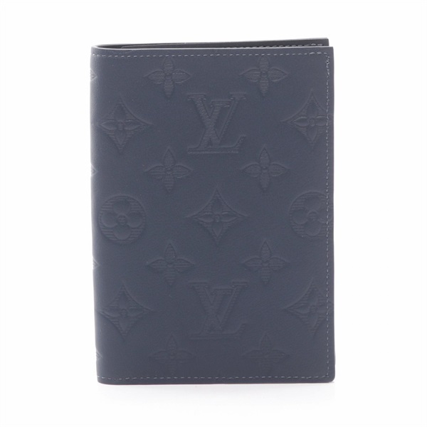 LOUIS VUITTON Passport case wallet M14792 Monogram Shadow leather Navy used LV