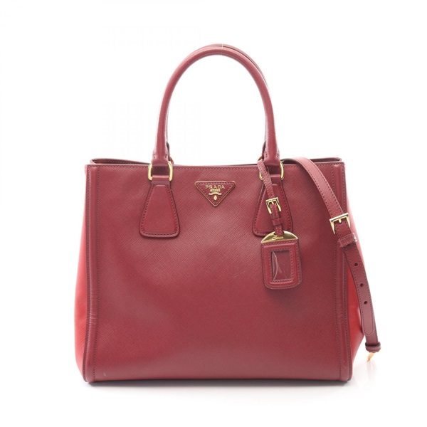 PRADA Triangle logo Shoulder Handbag Saffiano leather Bordeaux Red Used Women