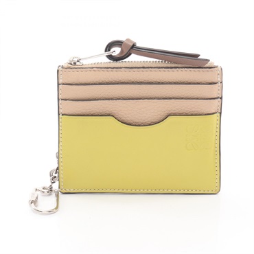 LOEWE Anagram Card Case Coin purse wallet leather Beige Yellow Used Women