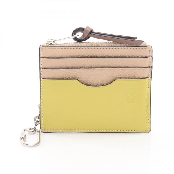LOEWE Anagram Card Case Coin purse wallet leather Beige Yellow Used Women