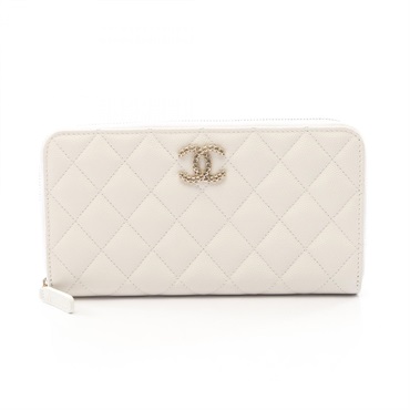 CHANEL Matelasse Around long wallet Calfskin White Used Women CC Logo