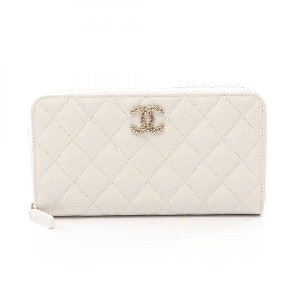 CHANEL Matelasse Around long wallet Calfskin White Used Women CC Logo