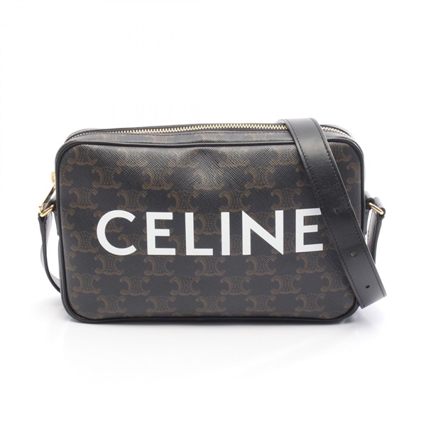CELINE Triomphe Medium Messenger Shoulder Bag 194502 canvas leather Black Used