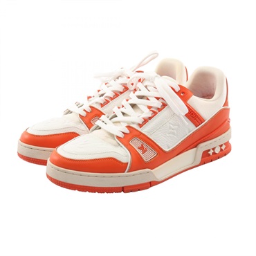 LOUIS VUITTON LV trainer line Sneakers leather Fabric White Orange Used mens #7