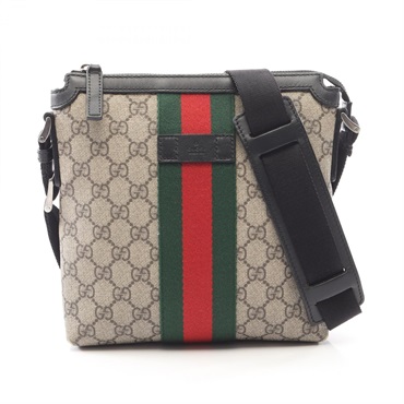 GUCCI GG Supreme Web Stripe Flat Messenger crossbody Shoulder Bag 471454 canvas