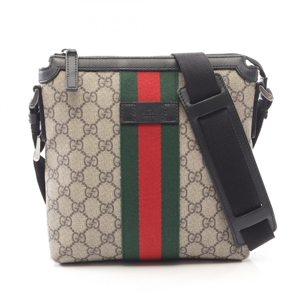 GUCCI GG Supreme Web Stripe Flat Messenger crossbody Shoulder Bag 471454 canvas