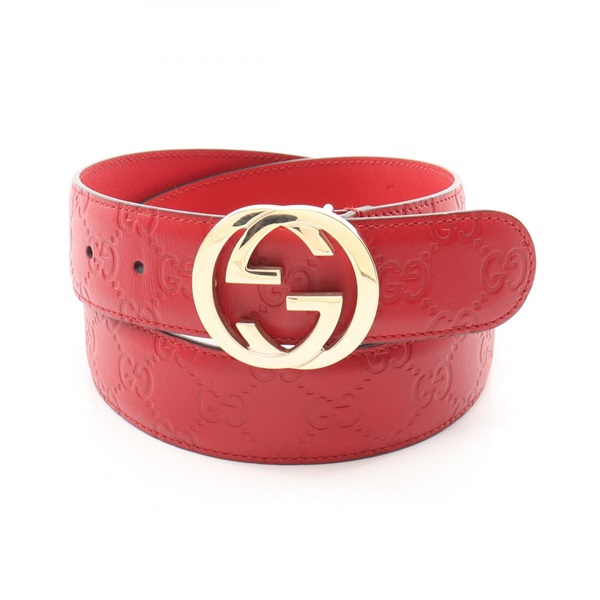 GUCCI Interlocking G belt 370543 leather Red GHW Used Women