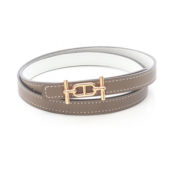 HERMES Ancre Reversible Belt Ceinture Swift Epsom leather Gray White GHW Used
