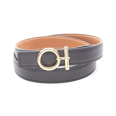 HERMES Flot Reversible Belt Ceinture Epsom Swift leather Gold Black GHW Used W