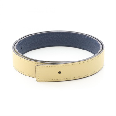 HERMES Reversible Belt Ceinture Swift Epsom leather Yellow Navy Used Women B