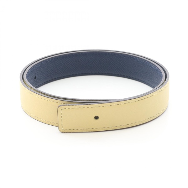 HERMES Reversible Belt Ceinture Swift Epsom leather Yellow Navy Used Women B