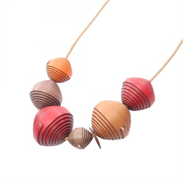 HERMES Jojoba Necklace Leather Beige Red Brown Used