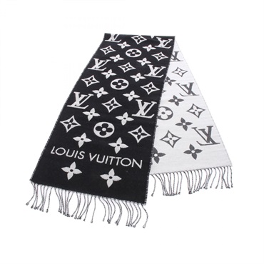 LOUIS VUITTON LV Essential Black Scarf Wrap Echarpe M77853 wool Black Gray Used