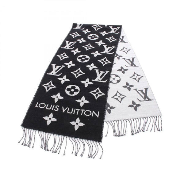 LOUIS VUITTON LV Essential Black Scarf Wrap Echarpe M77853 wool Black Gray Used