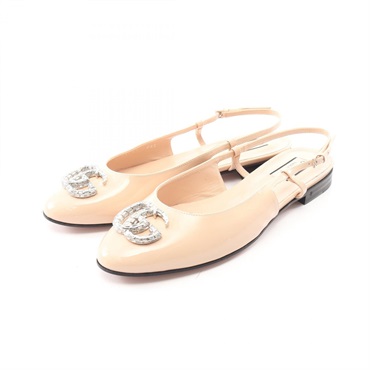 GUCCI Double G Ballet Flat Shoes Sandals #39 Patent leather Beige Used Women