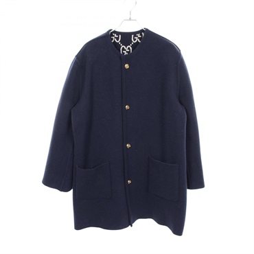 GUCCI GG Jacquard Reversible cardigan knitwear 773902 wool Navy Used Women #S