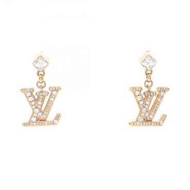 LOUIS VUITTON Lady LV Pierced earrings Gold Plated Rhinestone Clear Used Women