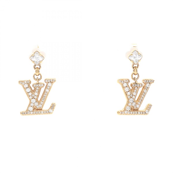 LOUIS VUITTON Lady LV Pierced earrings Gold Plated Rhinestone Clear Used Women