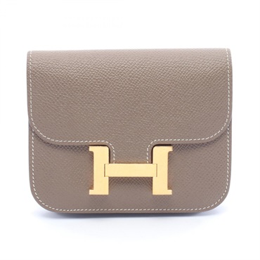 HERMES Constance Slim Bi-fold wallet purse Z Epsom leather Etoupe Grey Used GHW