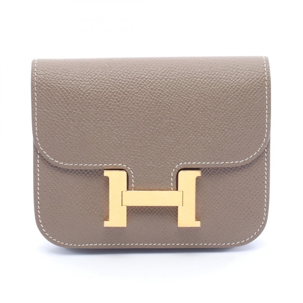 HERMES Constance Slim Bi-fold wallet purse Z Epsom leather Etoupe Grey Used GHW