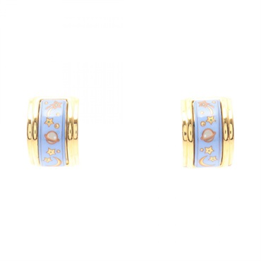 HERMES Emaille Earring Gold Plated Cloisonne GHW Blue Used women