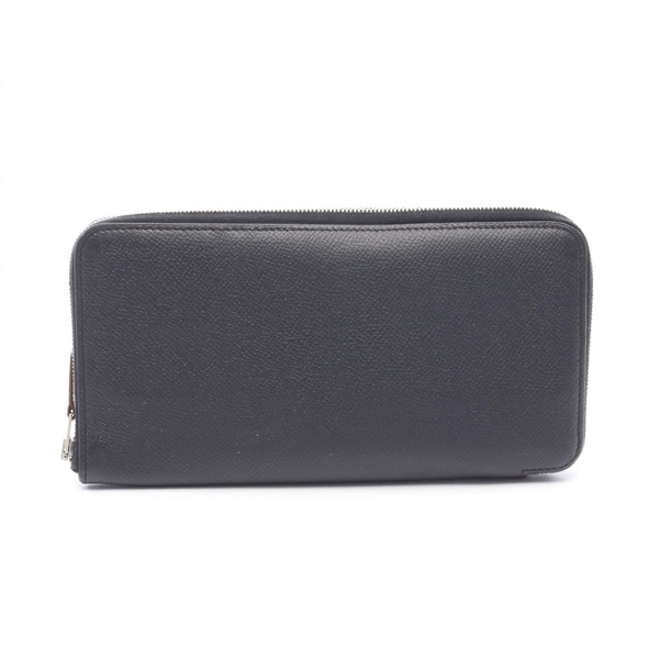 HERMES Azap long SilkIn Around zip purse wallet X Epsom Black Used Women SHW