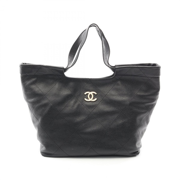 CHANEL Matelasse Tote Handbag Grained Calfskin leather Black GHW Used Women Coco