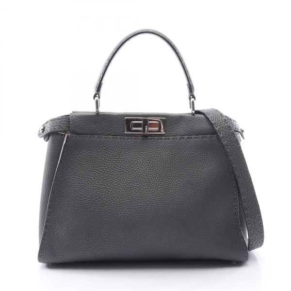 FENDI Peekaboo Regular Selleria 2WAY Shoulder Handbag 8BN290 leather Gray Used