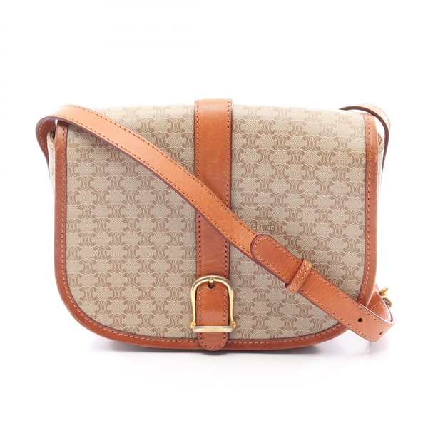 CELINE Triomphe Shoulder Crossbody Bag PVC coated canvas leather Beige Used