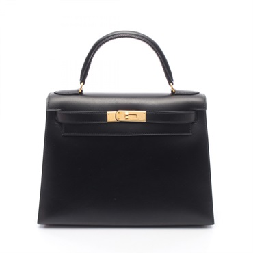 HERMES Kelly 28 Outside Stitched Handbag B Box calf leather Black Used GHW
