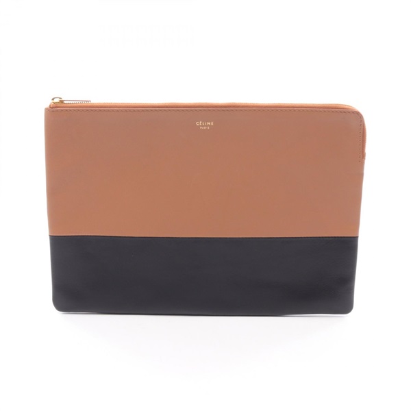 CELINE Solo Bicolor business clutch bag leather Black Brown Used Women