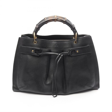GUCCI Bamboo Handle Tote Handbag 109138 leather Black Used Women GG