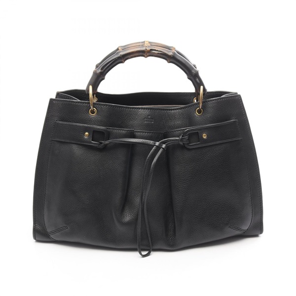 GUCCI Bamboo Handle Tote Handbag 109138 leather Black Used Women GG