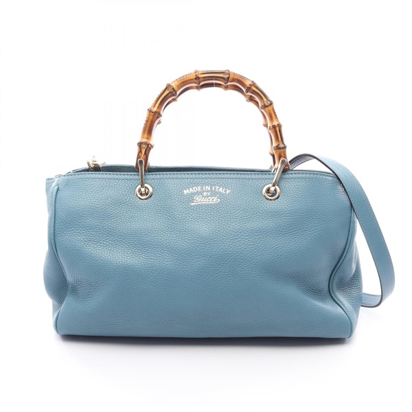 GUCCI Bamboo Shopper Medium shoulder crossbody Tote Bag 323660 leather Blue Used