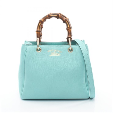 GUCCI Bamboo Mini Shopper crossbody Handbag 368823 leather Tiffany Blue Used