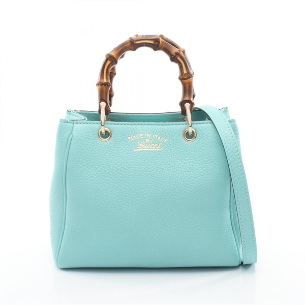 GUCCI Bamboo Mini Shopper crossbody Handbag 368823 leather Tiffany Blue Used