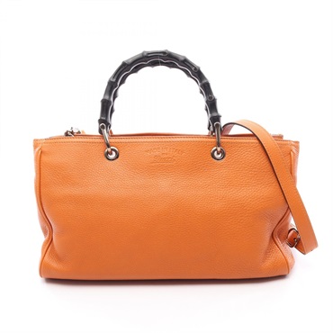 GUCCI Bamboo Shopper Medium shoulder crossbody Tote Bag 323660 leather Orange