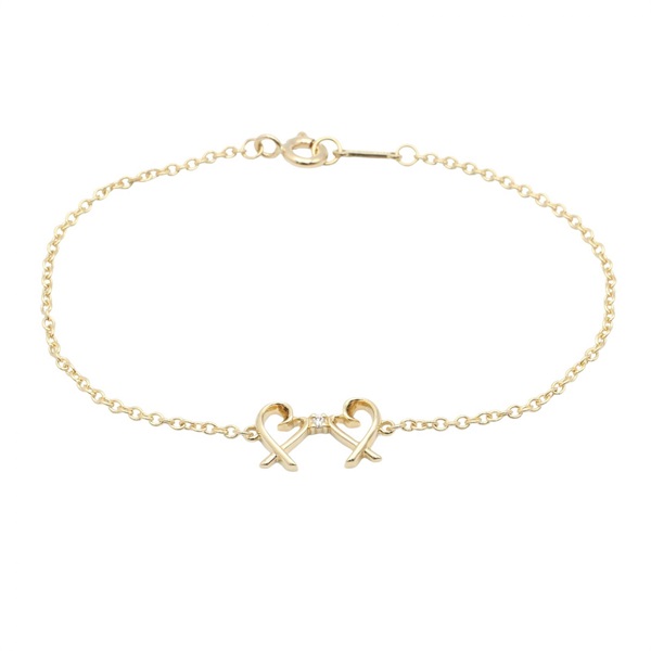 TIFFANY＆CO Double Loving Heart Diamond Bracelet 18KYG Yellow Gold Used Women