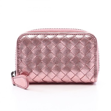 BOTTEGA VENETA Intrecciato metallic coin purse leather Pink Used Women