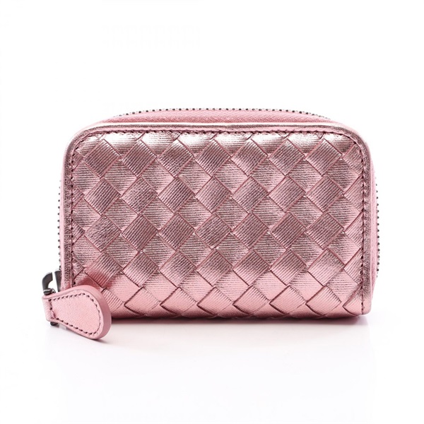 BOTTEGA VENETA Intrecciato metallic coin purse leather Pink Used Women
