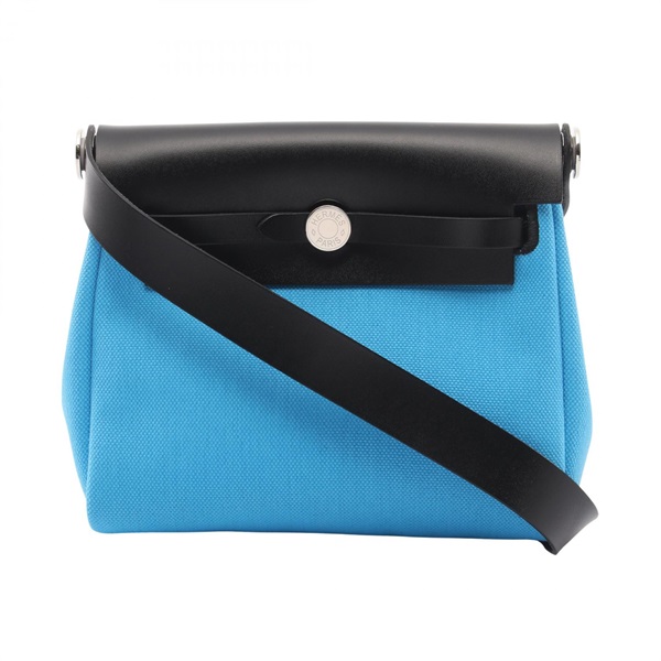 HERMES Herbag Zip Mini crossbody Shoulder Bag K Toile Military hunter Blue SHW