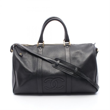 CHANEL COCO Mark Travel Duffel Crossbody Bag Grained Calfskin leather Black Used