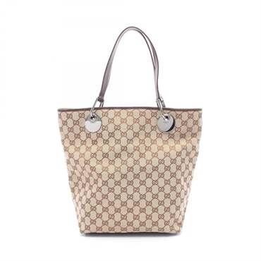 GUCCI GG canvas Hand Tote Bag 120836 leather Beige Brown Used Women