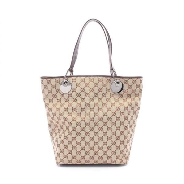 GUCCI GG canvas Hand Tote Bag 120836 leather Beige Brown Used Women