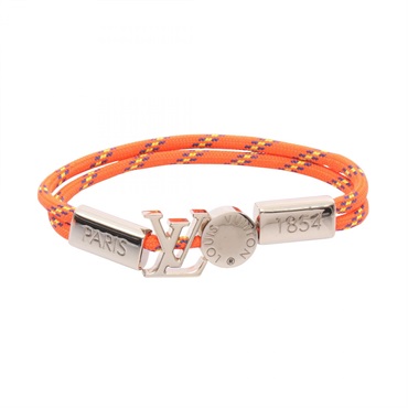 LOUIS VUITTON LV Fluo Bracelet 19cm Stainless Steel Fabric Orange Used Women