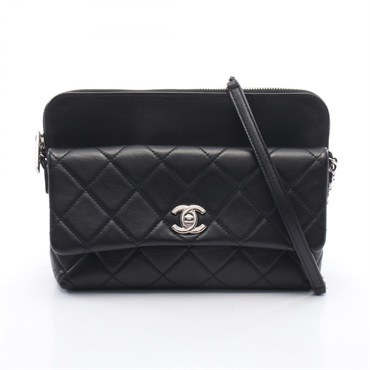 CHANEL Matelasse Chain Shoulder Bag Lambskin sheep leather Black Used Women SHW
