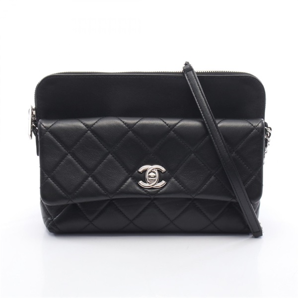 CHANEL Matelasse Chain Shoulder Bag Lambskin sheep leather Black Used Women SHW