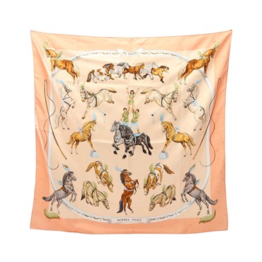 HERMES Carre 90 EN PISTE Scarf Stole silk Pink Multicolor Used Women